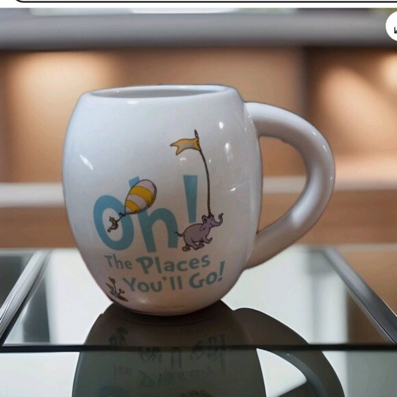 Dr. Seuss Oh the Places You'll Go 18oz Oval Ceramic Mug white Cup Vandor Glass - Picture 1 of 4